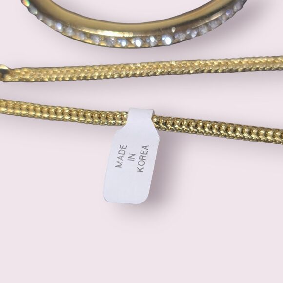 Set of Two 2 Gold Tone CZ Bracelet Necklace Set 16" NWT Made in Korea - Picture 6 of 7